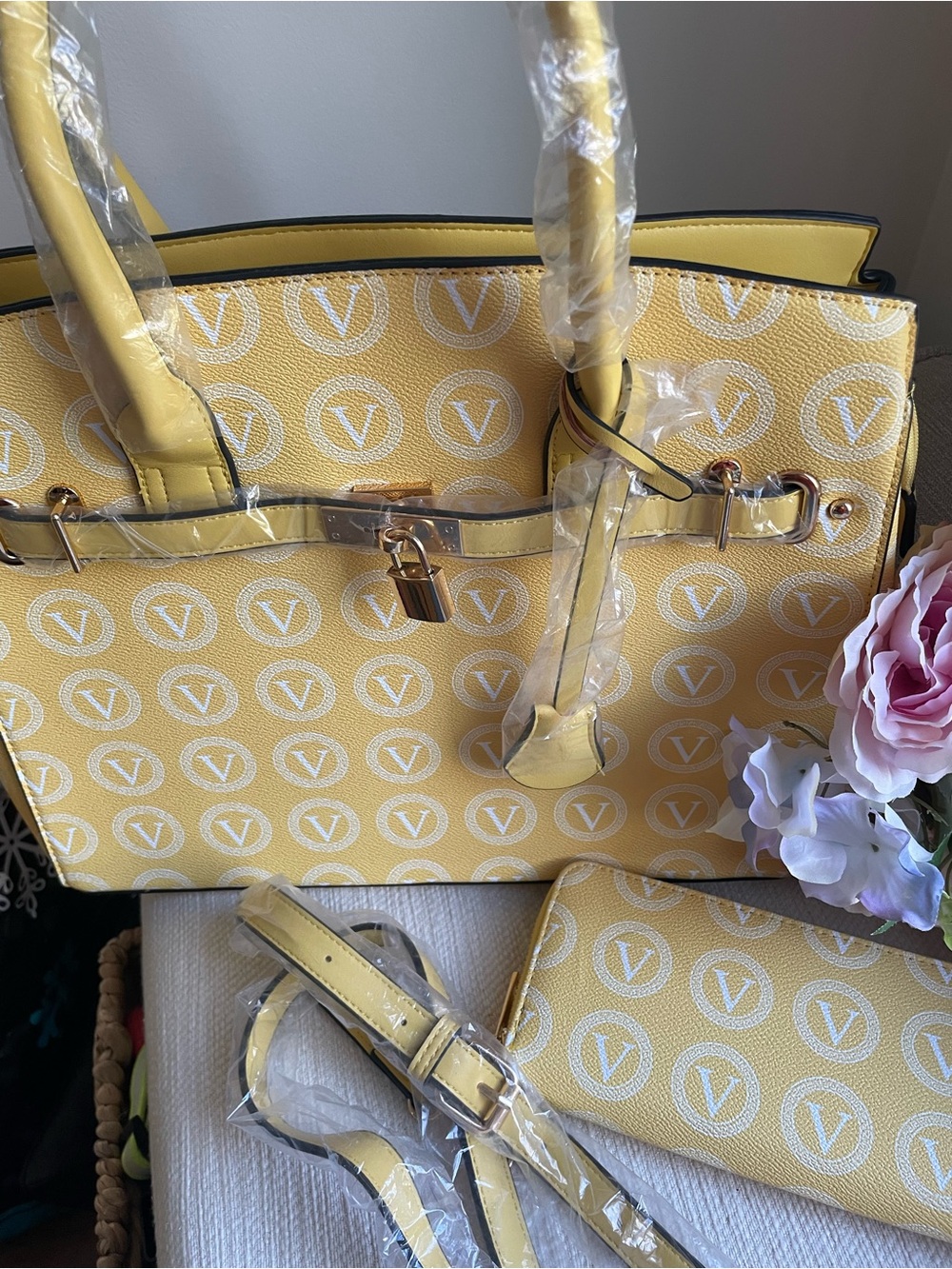 Yellow Monogram Tote satchel, crossbody with Matching Wallet - wristlet NWT